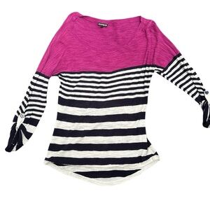 Express stripe knit quarter sleeve top size S